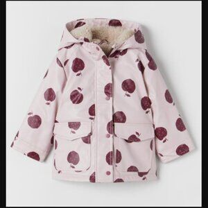 Zara Baby Girl Pink Apple Sherpa Lined Puffer Raincoat Size 9-12 months (80cm)